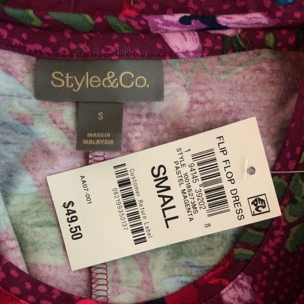 Style & Co. nwt size small Floral Print Flip Flop Dress Sleeveless Swing - Picture 3 of 3